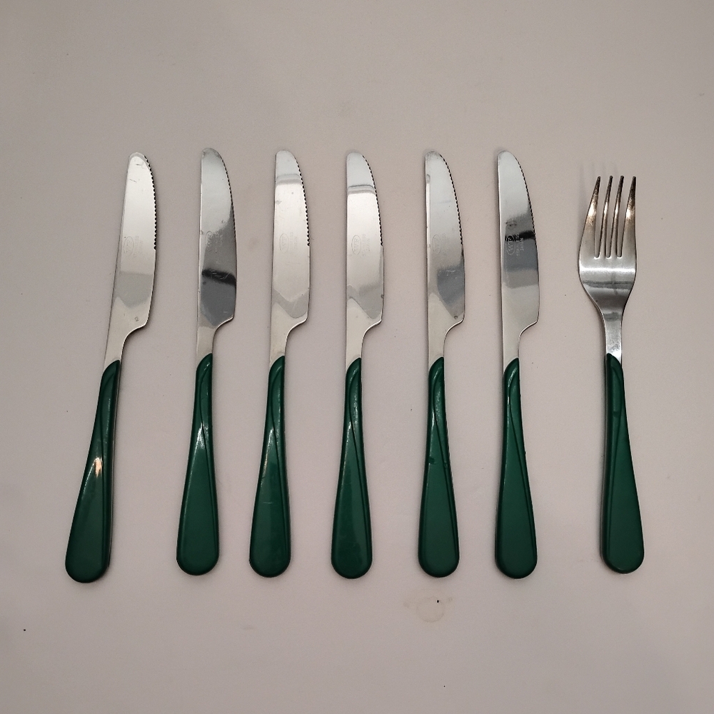 Vintage Lot Of 7 WF‎ Washington Forge Swirl Stainless Flatware Teal / Green